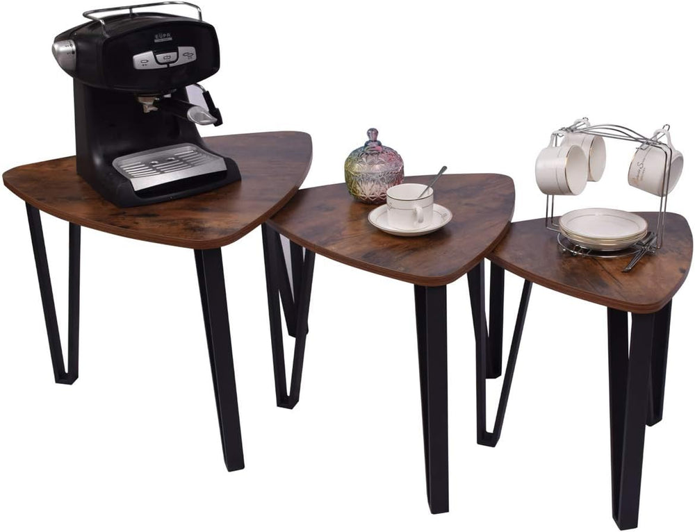 DRM 3pcs Industrial Nesting Triangle Coffee, End, Console Tables; Stackable; ...