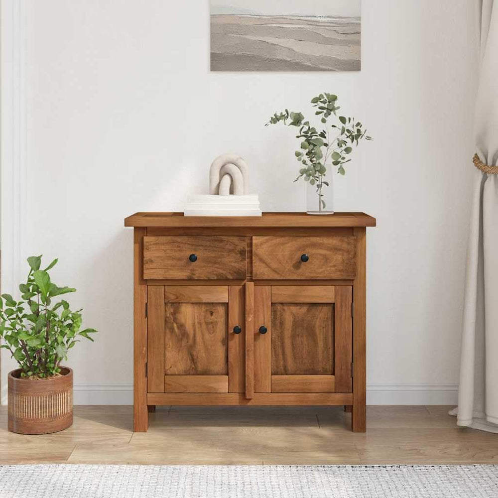 Vintage Solid Mahogany Wood Sideboard with Distressed Finish and Brass Knobs,...
