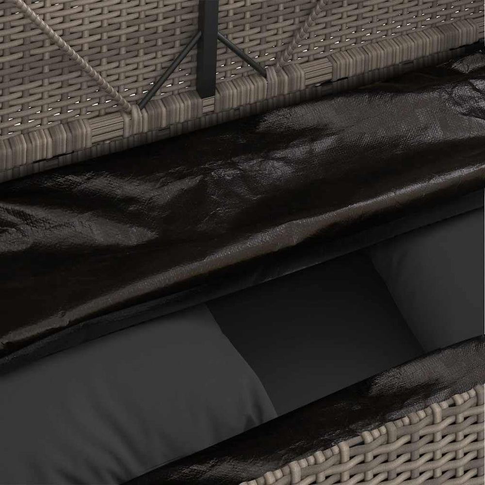 Gray Patio Storage Bench with Cushion, PE Rattan Outdoor Seating with Waterpr...
