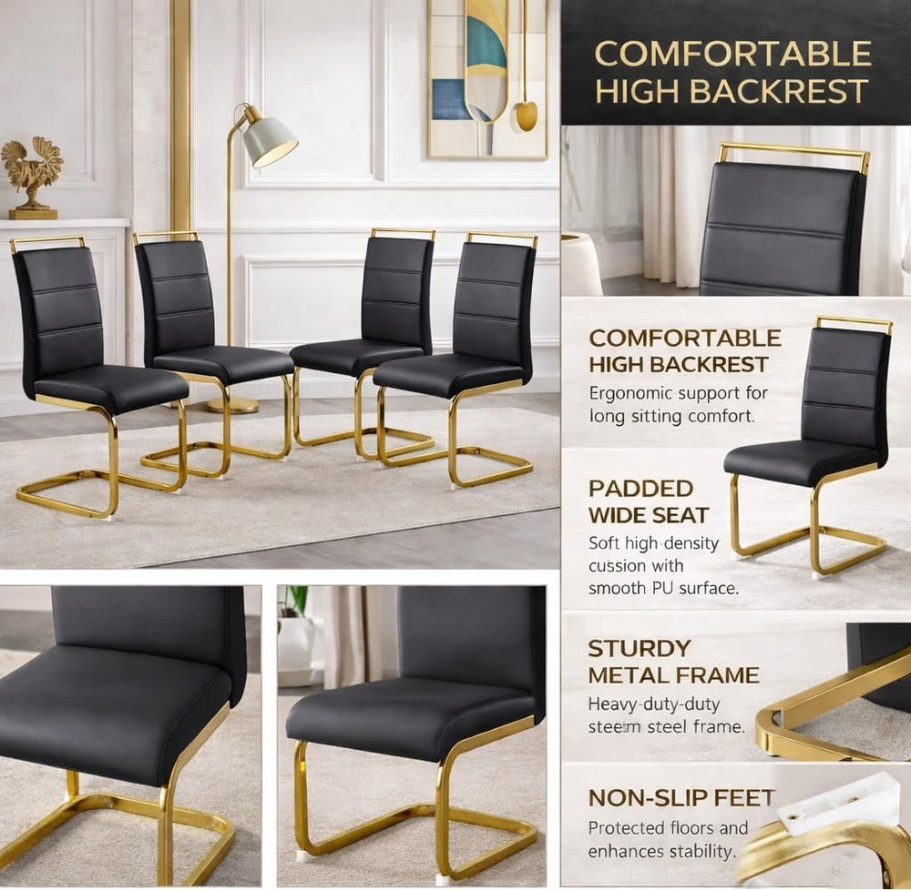 Dining Chairs Set 4, Armless Black Kitchen Chairs,Waterproof Faux Leather Din...