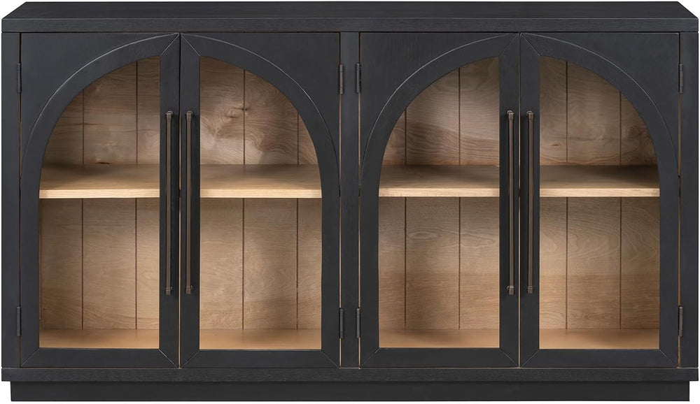 Large Arched Kitchen Sideboard, Wooden Storage Cabinet with Glass Doors with ...