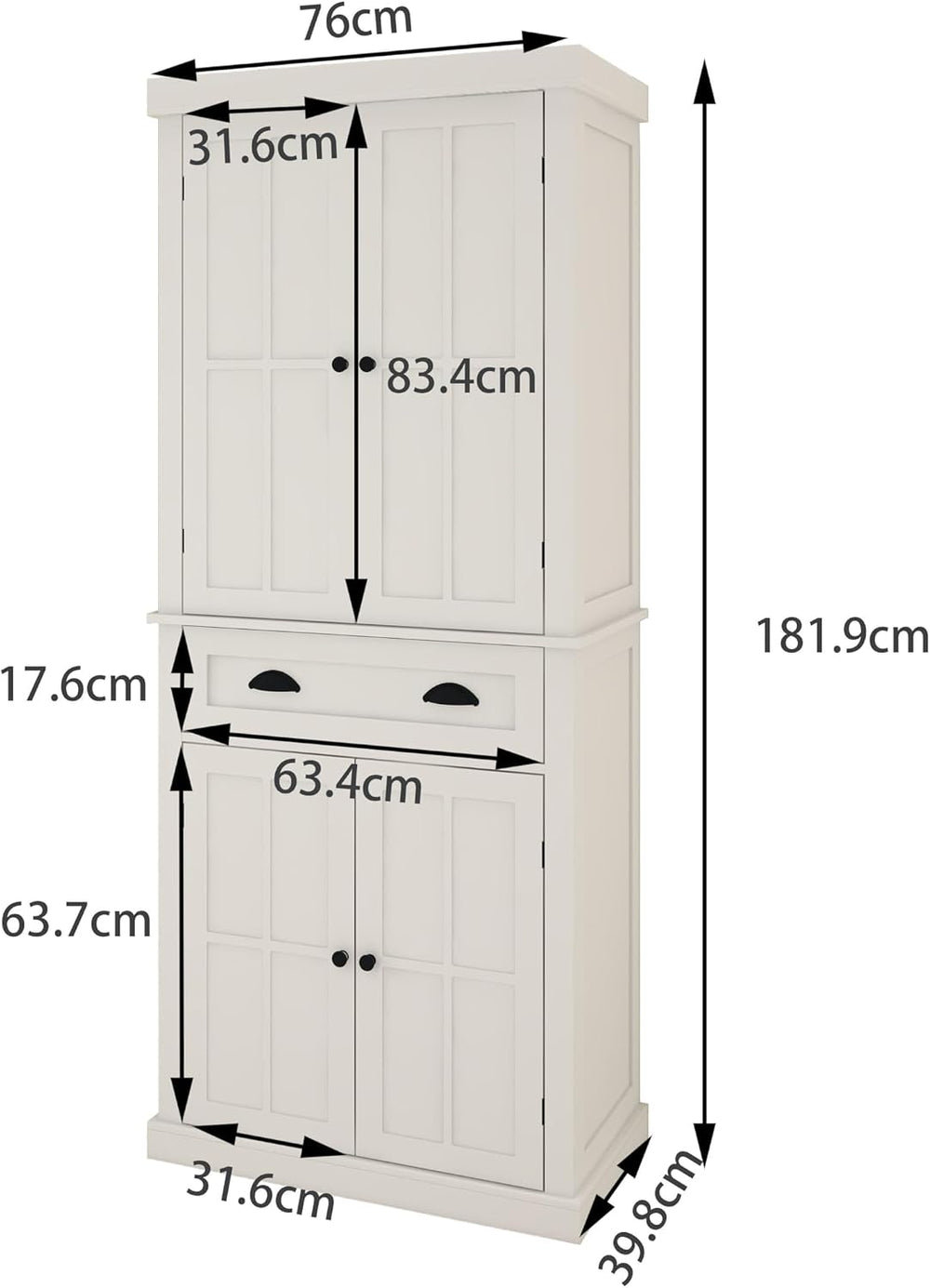 71" Pantry Cabinet, Freestanding Tall Cupboard Storage Cabinet with a Dr...