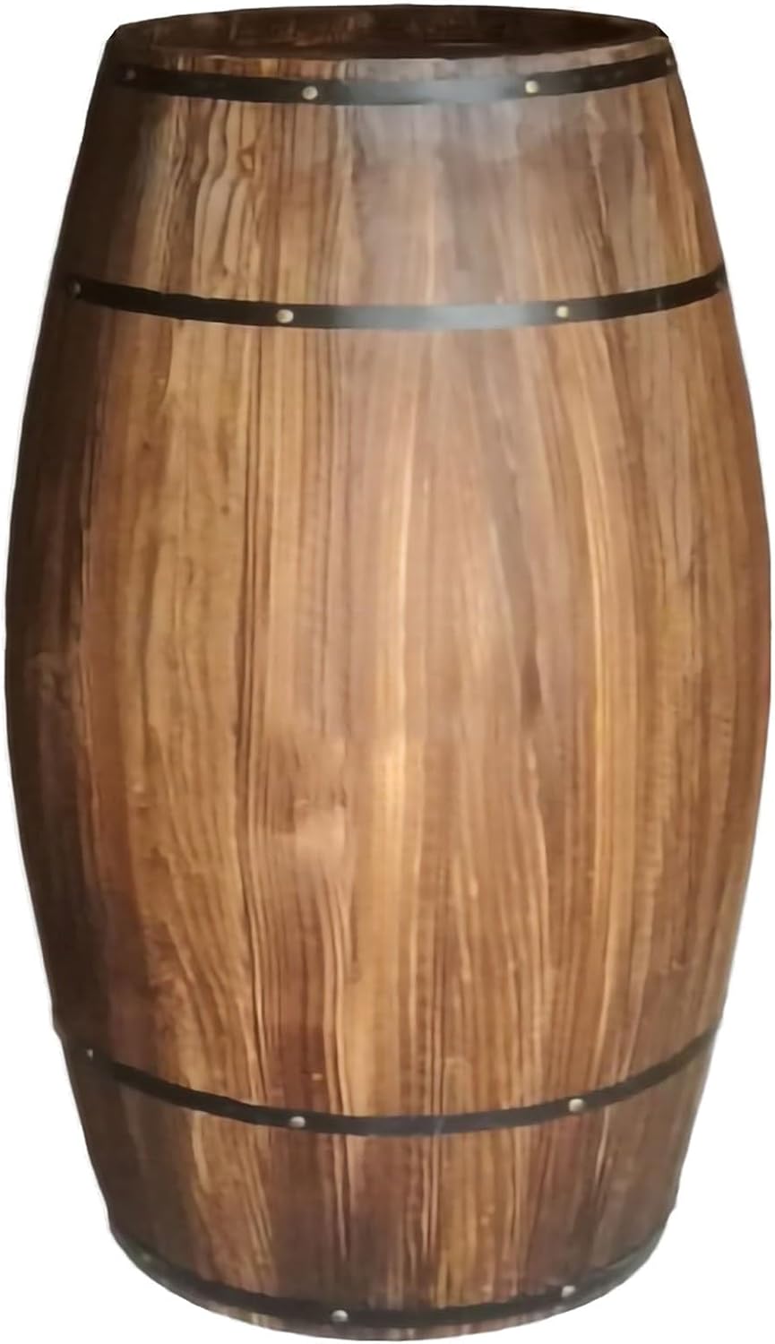 Rustic Whiskey Wine Barrel Side Table with Metal Bands, Solid Wood Barrel Acc...