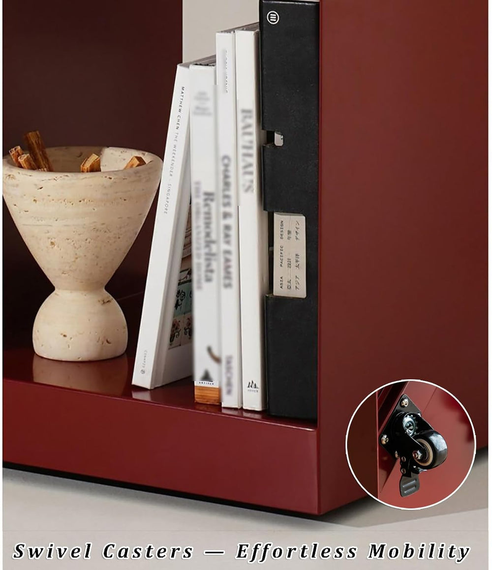 Mobile Narrow Side Table, Modern Metal End Table with 3 Tier Storage, Rolling...