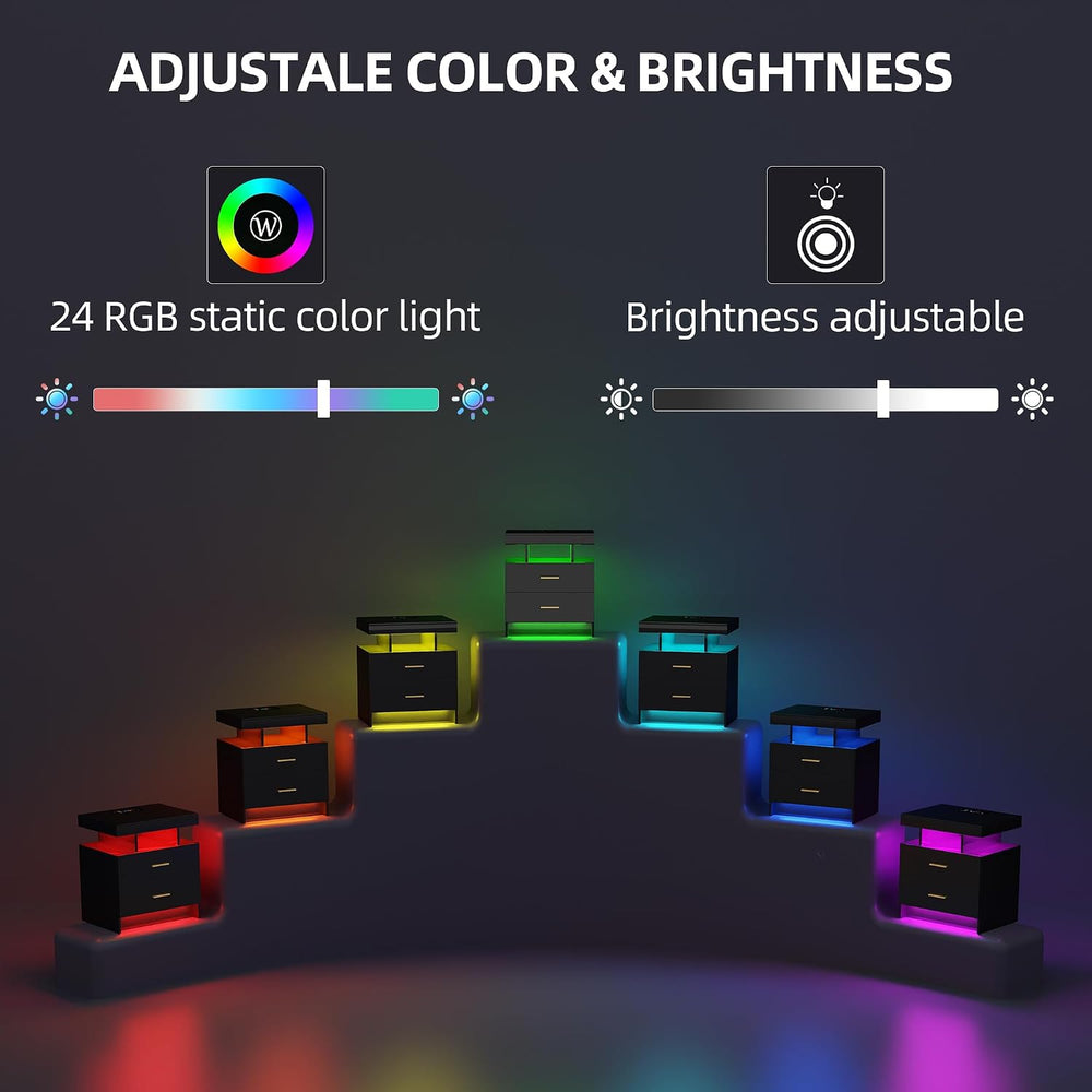 Lvifur Smart Nightstand with RGB Lights & Wireless Charging Station - Bla...