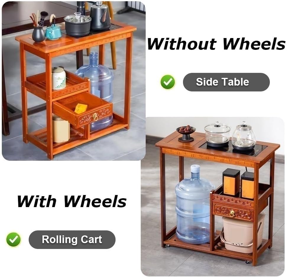 PedyrEda 2-in-1 Multi-Purpose Rolling Cart, Vintage Side Table with Wheels, S...