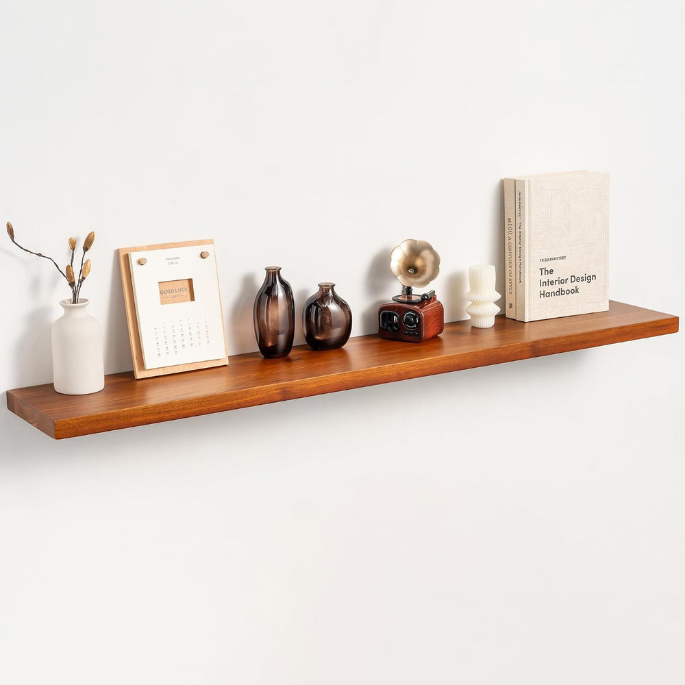 48" Solid Teak Floating Wall Shelf, Water Resistant & Sturdy Decor