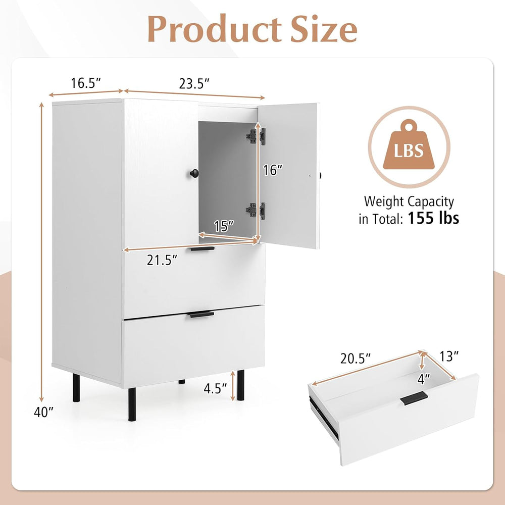 LOKO Buffet Cabinet with 2 Drawers, 2-Door Serving Cupboard with Raised Metal...