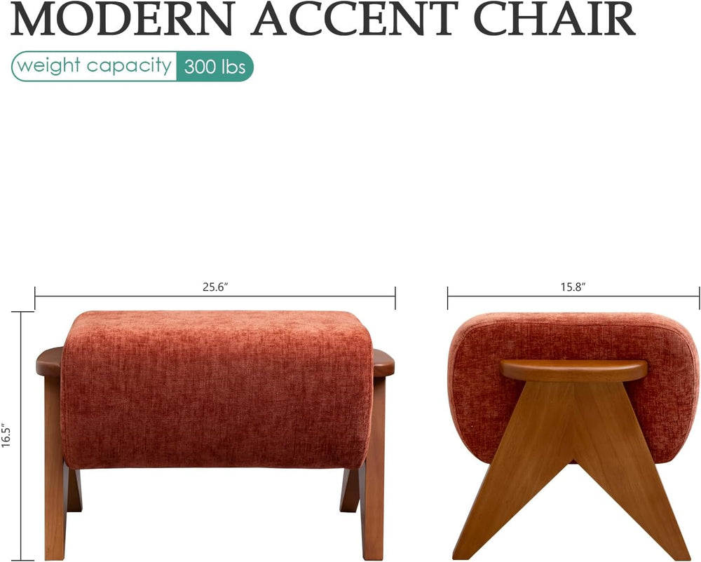 Linen Padded footstools Mid Century Modern Ottoman with Wood Frame, Lounge Up...