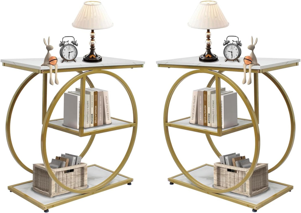 AT-VALY Pair of 2 Side Table with Storage Shelves,3-Tier End Table, Small Sof...