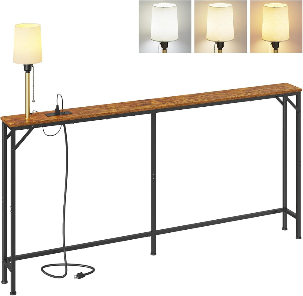 keomaisyto 63 Inch Narrow Console Table with 3-Color Adjustable Light and Cha...
