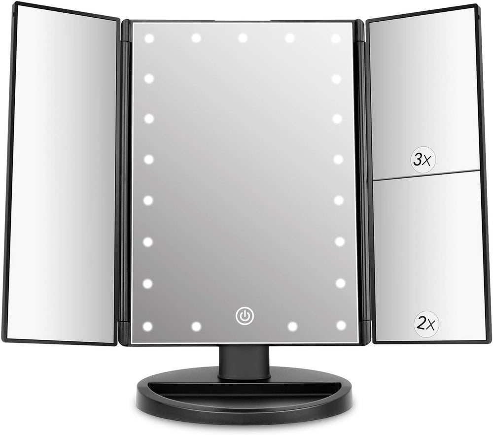 deweisn Tabletop Mount Trifold Lighted Vanity Mirror with 21 LED Lights, Touc...