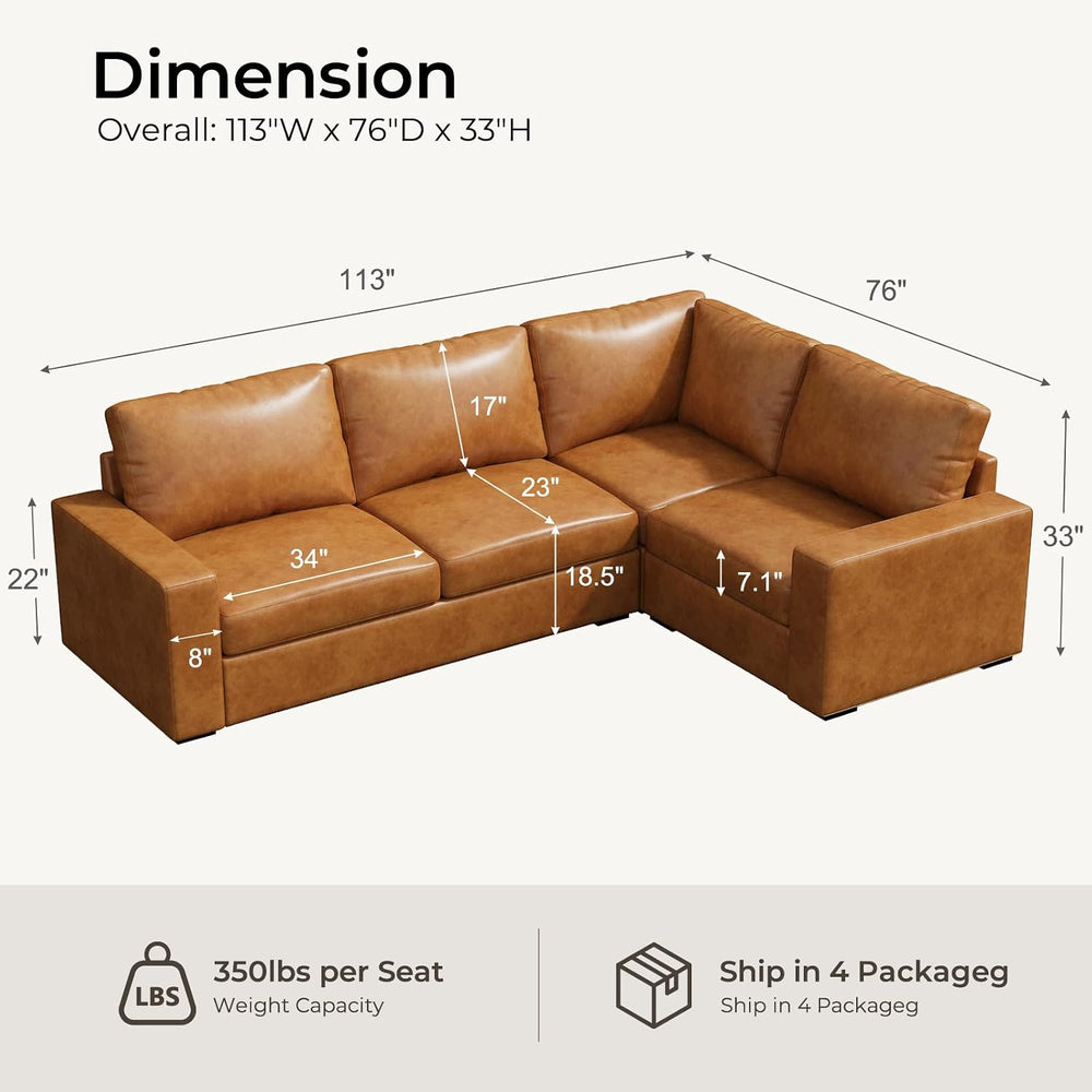 ELUCHANG 113" V-Shaped Modular Sectional Sofa Couch, Modern 4-Seat Premi...