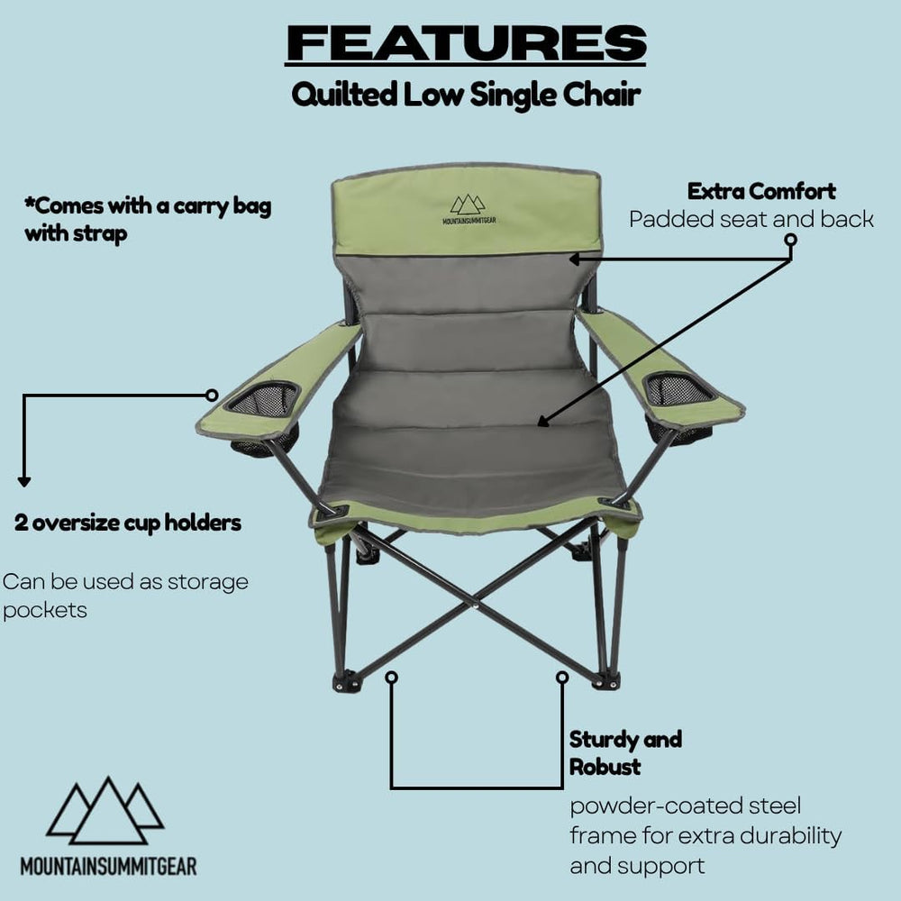 Quilted Double Camping Chair and Single Camping Chair with Padded Seat and Ba...