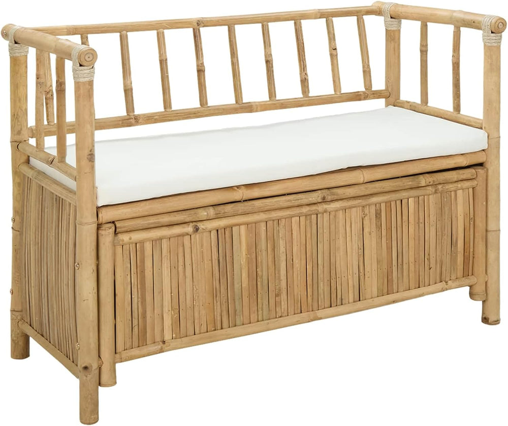 Bamboo Garden Storage Bench 110 x 47 x 80 cm, Natural Finish with Hidden Stor...