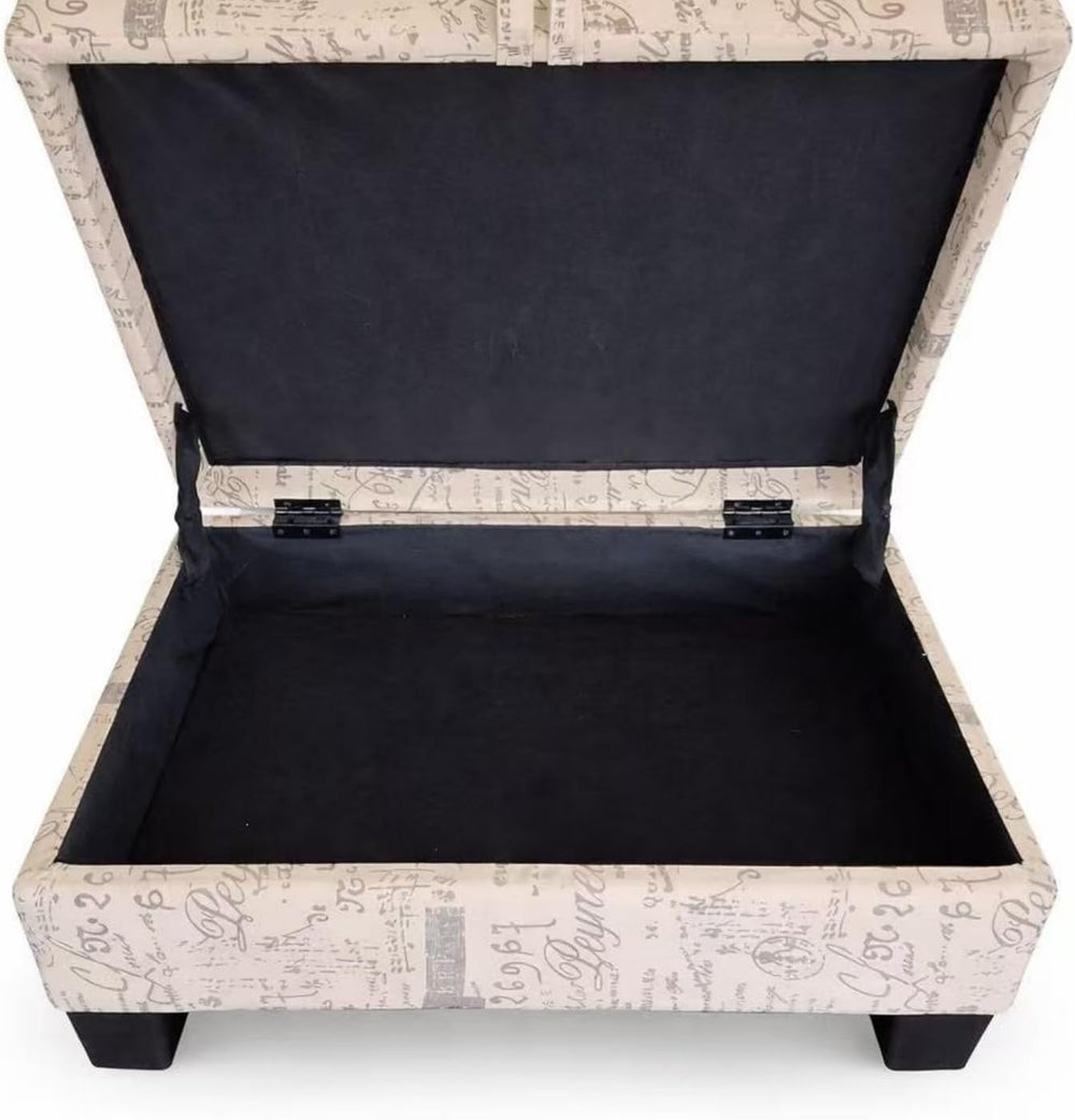Linen Upholstered Storage Ottoman