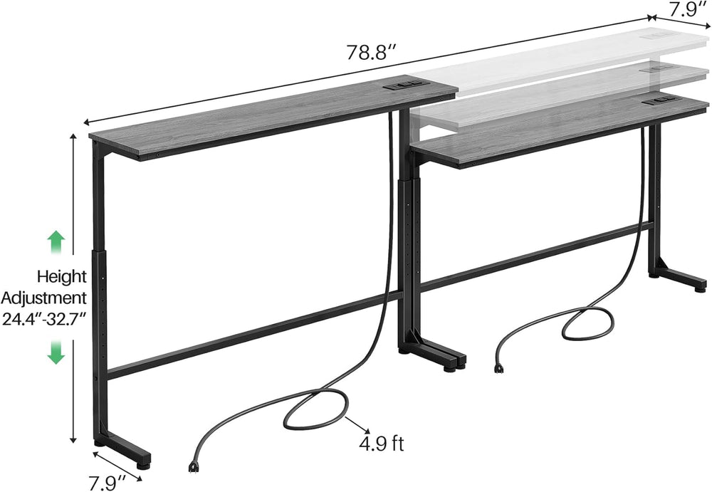 Kitstorack Narrow Sofa Table with Charging Station, 78.8" Behind Couch T...