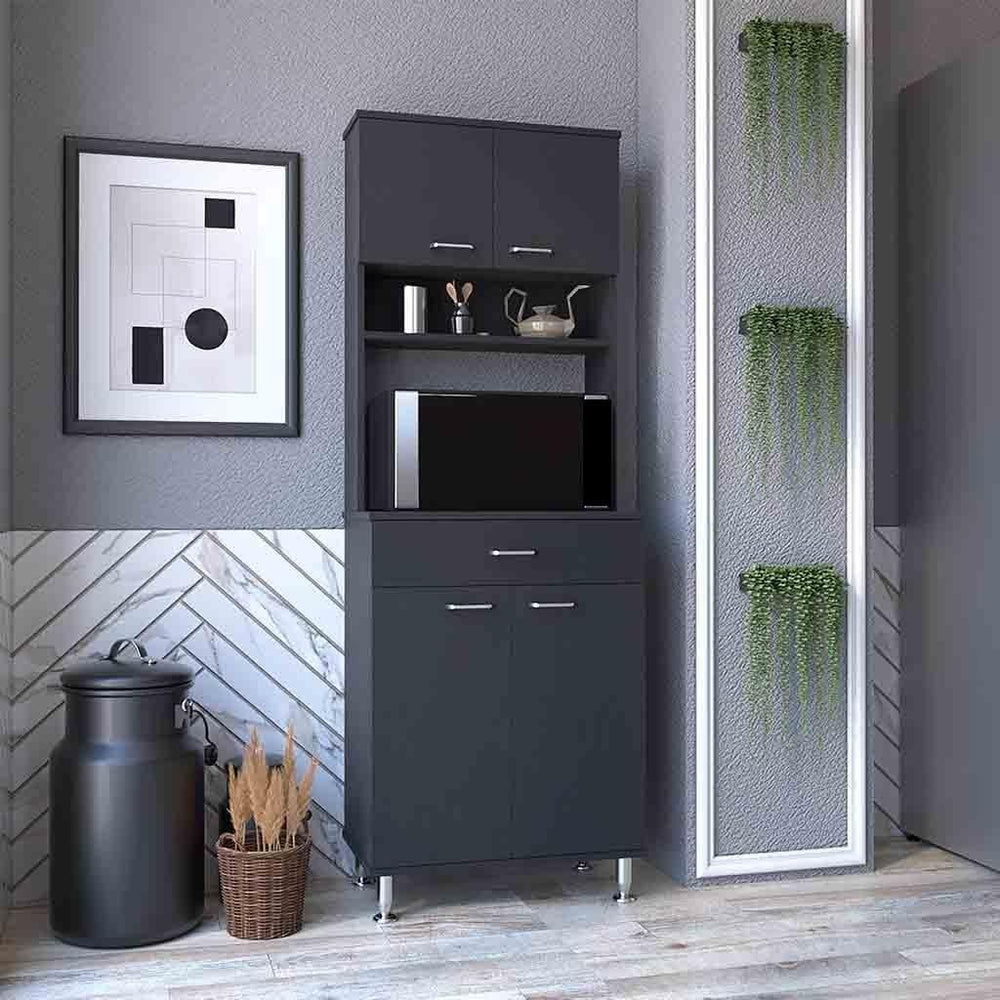 Modern Contemporary Pantry Cabinet,Two Double Door Cabinet, Black Wengue Fini...