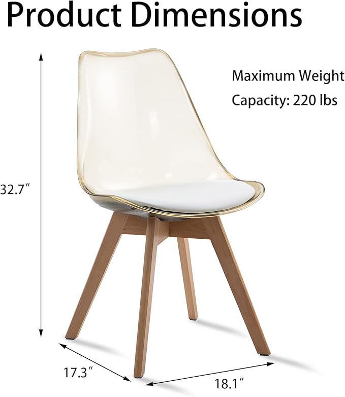 Clear Dining Chairs Set of 2, Modern Acrylic Dining Chair Kitchen Chairs with...