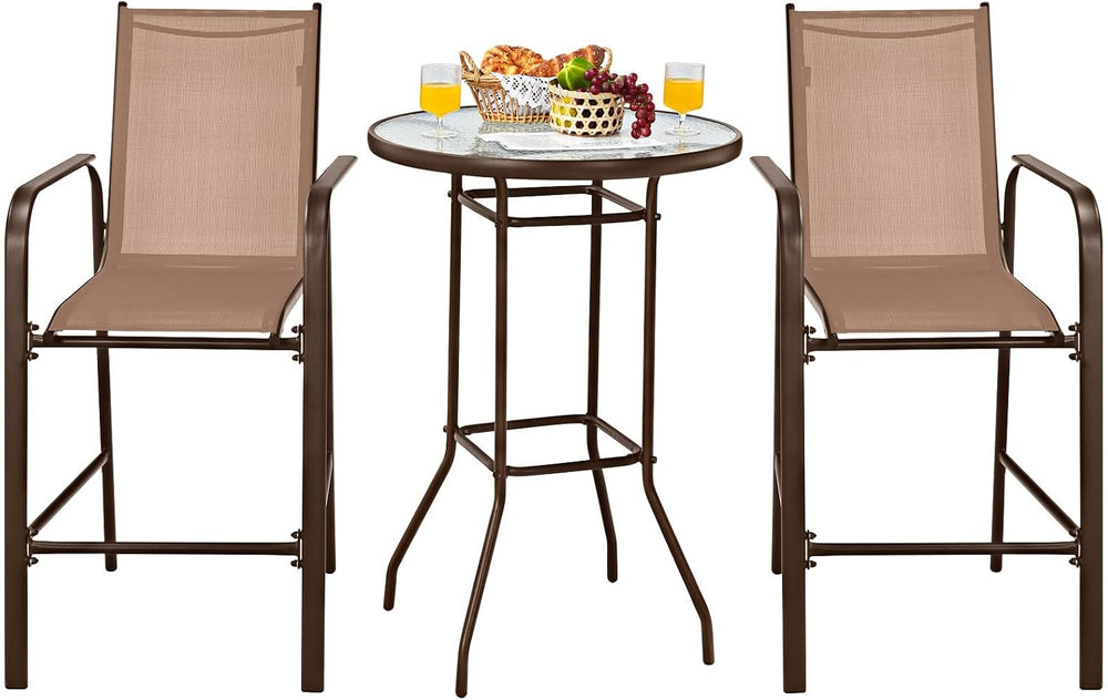 Tangkula 3 Pieces Outdoor Patio Bar Set with 2 Bar Stools, Coffee