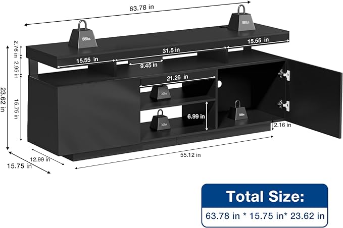 HOMMPA 70 Inch LED TV Stand with Power Outlets, Modern Entertainment Center w...