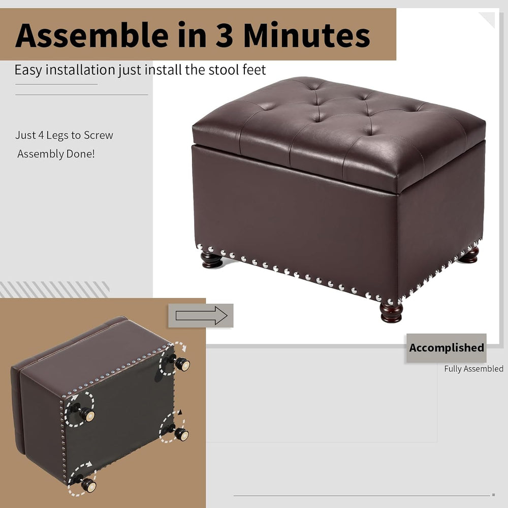 Joveco Faux Leather Storage Ottoman Bench Rectangle 24 Inch Foot Rest Ottoman...