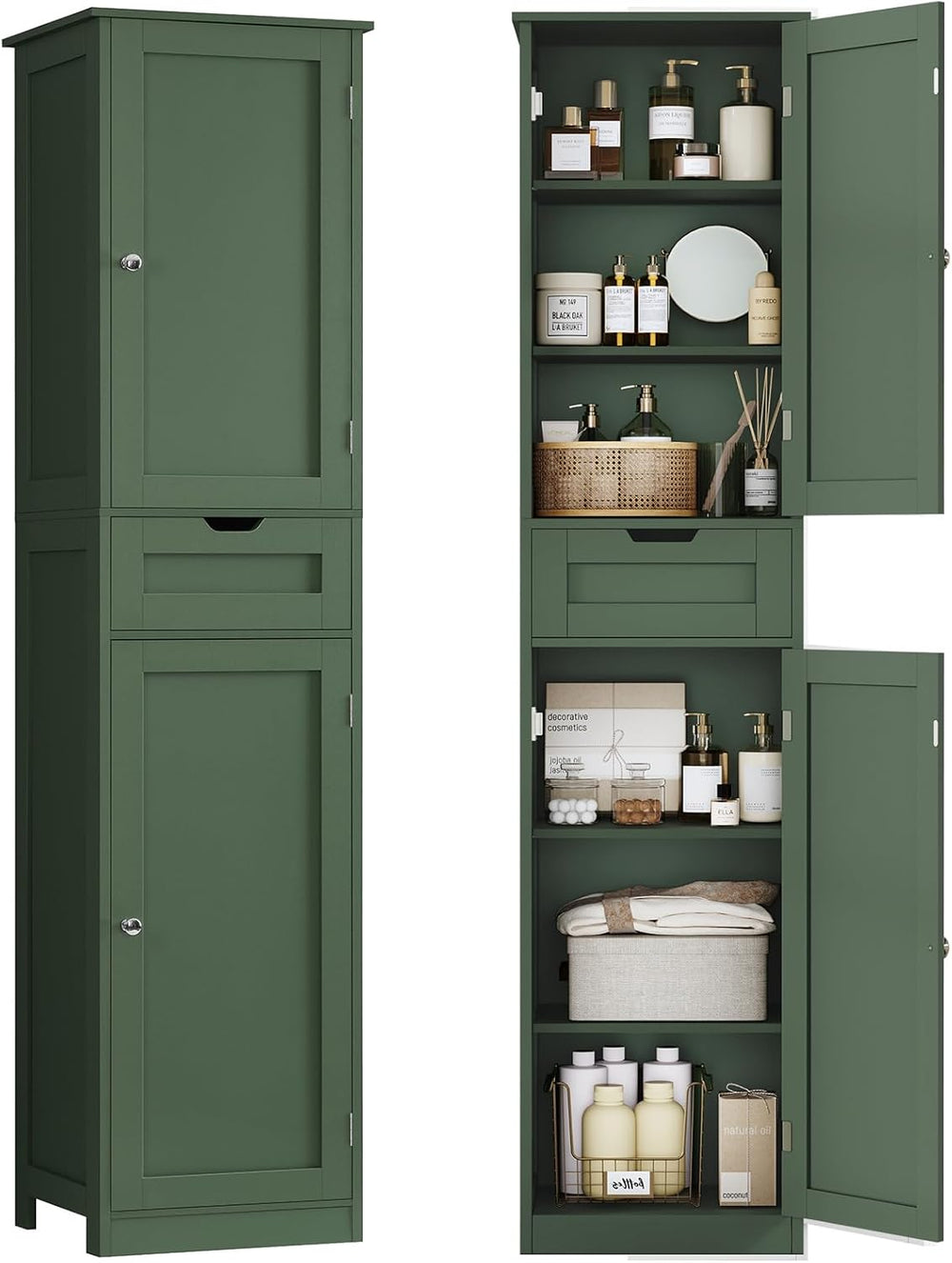 TEENFON Tall Bathroom Cabinet with 2 Doors & 1 Drawer, Narrow Bathroom St...