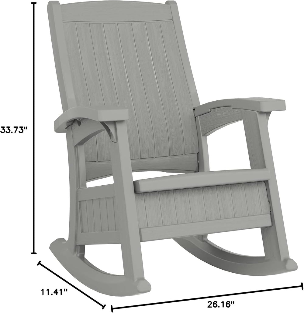 Suncast Outdoor Patio Rocking Chair with Under-Seat Storage, Stylish Faux Woo...