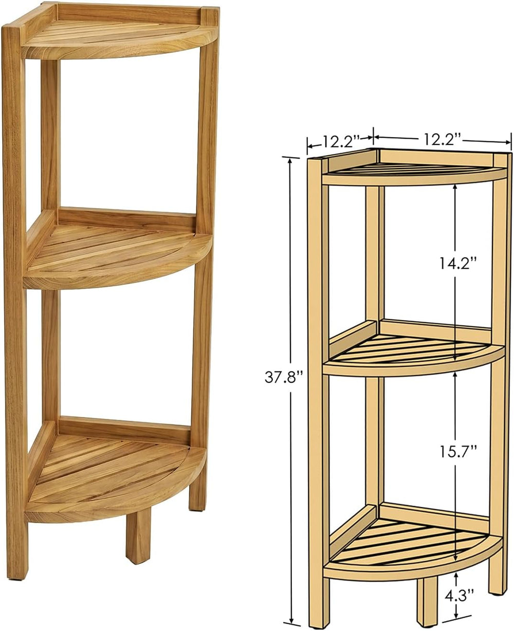 Asta SpaTeak Avila Solid Teak 3-Tier Bathroom Free Standing Corner Shelf, Ful...