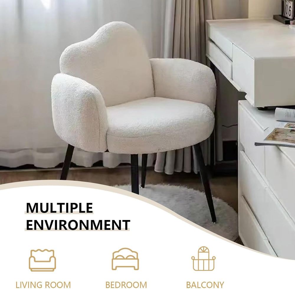 Modern Upholstered Vanity Chair with Arms, No Wheels Desk Chair, Soft Comfort...