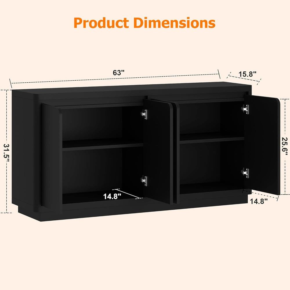 knoworld 63" Buffet Cabinet with Storage & Power Outlet, Wood Sidebo...
