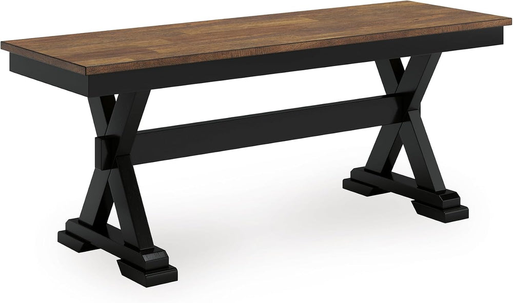 Signature Design by Ashley 1-Piece Wood Dining Bench, 48" 2-Tone Farmhou...