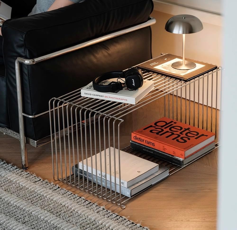 Stainless Steel Side Table,Square Geometry Retro Side Table Linear Metal End ...