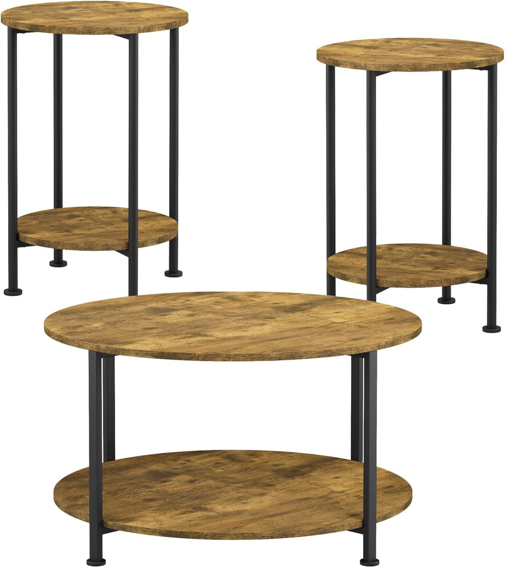 3-Piece Round Coffee Table Set | MDF|Open shelf for |Bedroom|Living room|Dorm...