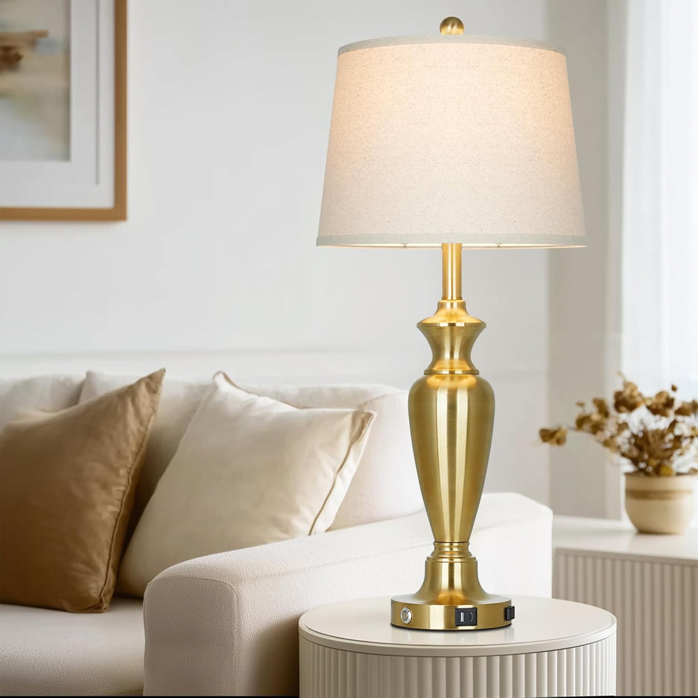 Gold Table Lamp for Living Room Single, 30″ Tall Touch Control Bedside Lamp f...