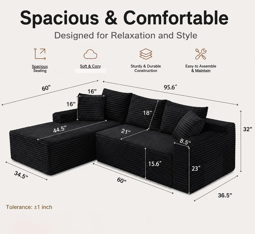 96" Cloud Sectional Couches with Chaise for Living Room
