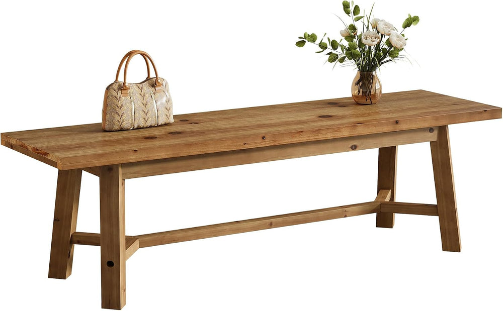 55" Solid Wood Bench, Farmhouse Bench Seat for Entryway | 55" L x 1...