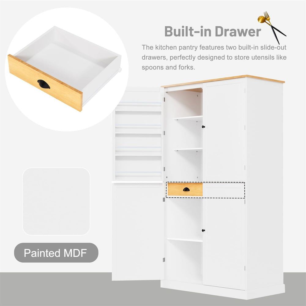 Linique 71.3" Kitchen Pantry with 2 Drawers, 2 Adjustable Shelves, 8 Doo...