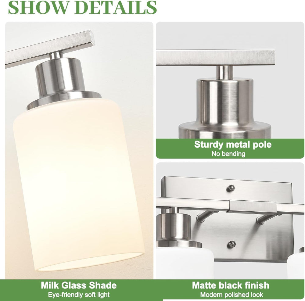 MOKATNG 5-Light Vanity Light with Milky White Shades, Brushed Nickle Bathroom...