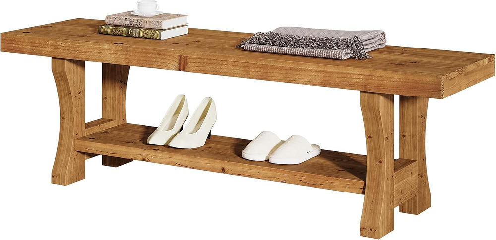 Solid Wood Entryway Bench, 55" End of Bed Bench, Long Indoor Dining Seat...