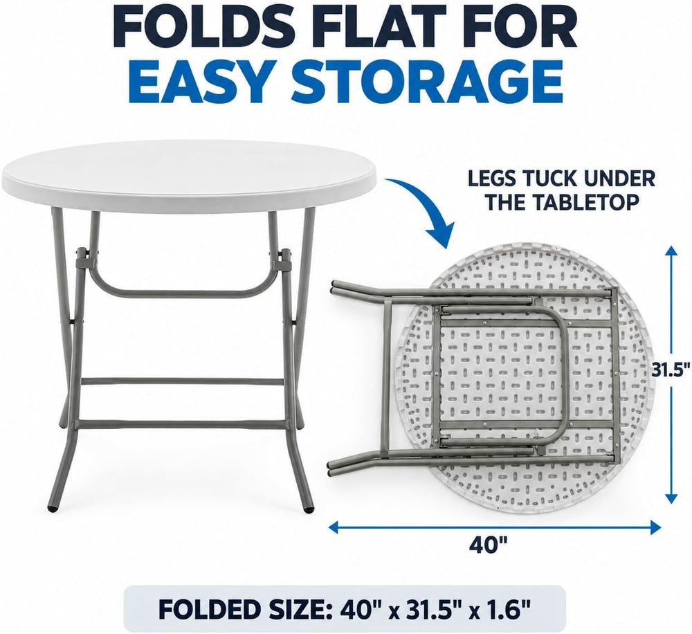 BTEXPERT Set of 2, White 32" Round 30" Height Folding Commercial Po...