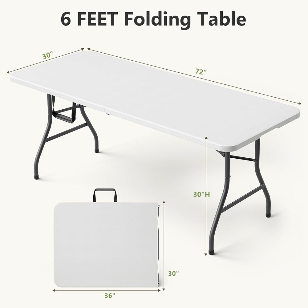 Folding Dining Table Set for 6, 6FT Foldable Plastic Table with Carrying Hand...