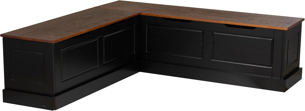 Linon Harris Black and Walnut Backless Kitchen Dining Nook with Hidden Storag...