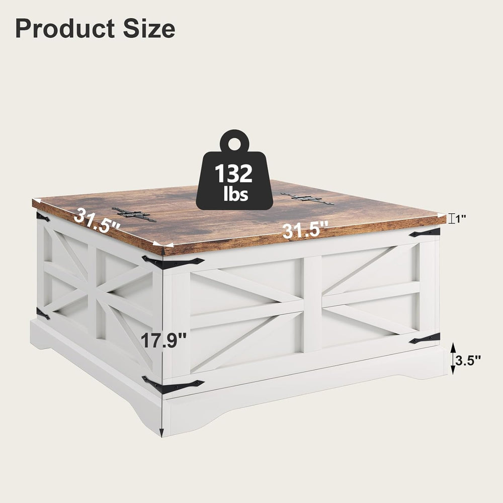 MXV Farmhouse Coffee Table with Storage, Square Coffee Tables for Living Room...