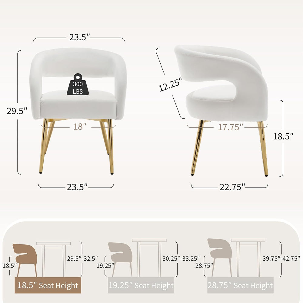 Hyfirm White and Gold Dining Chairs Set of 6, Upholstered Velvet Barrel Dinin...