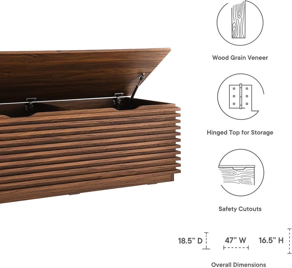 Modway Render 47" Wood Grain Storage Bench in Walnut