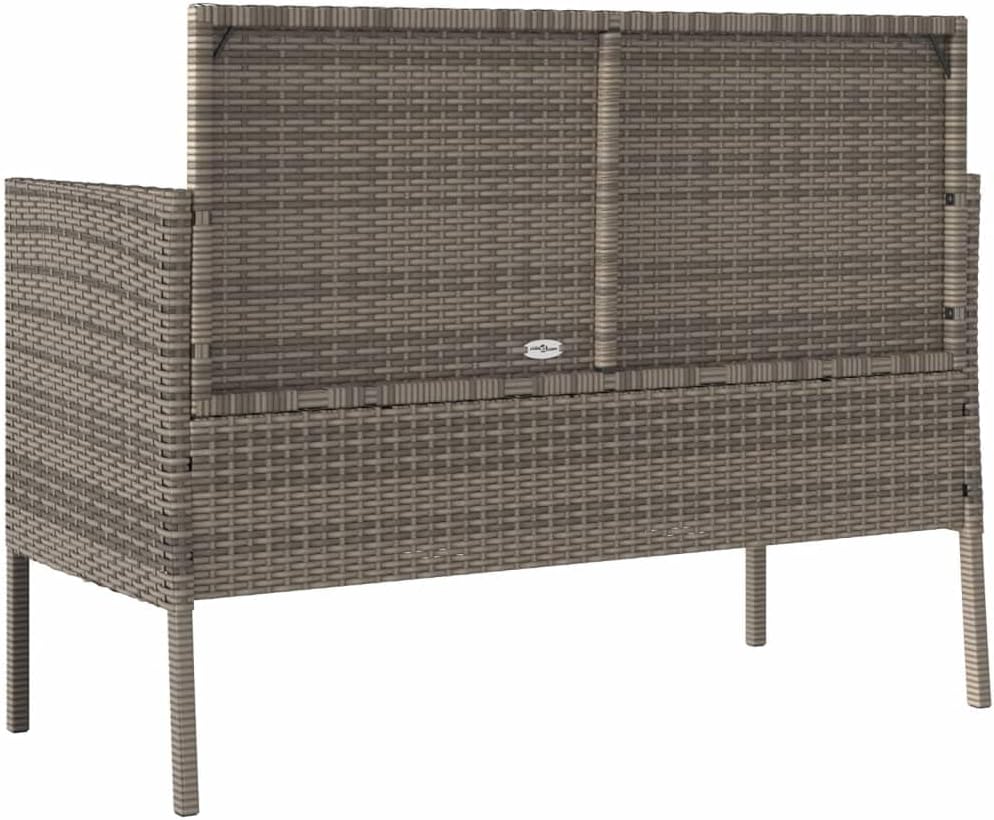 Gray Poly Rattan Patio Storage Bench with Cushion, Outdoor Seat with Waterpro...