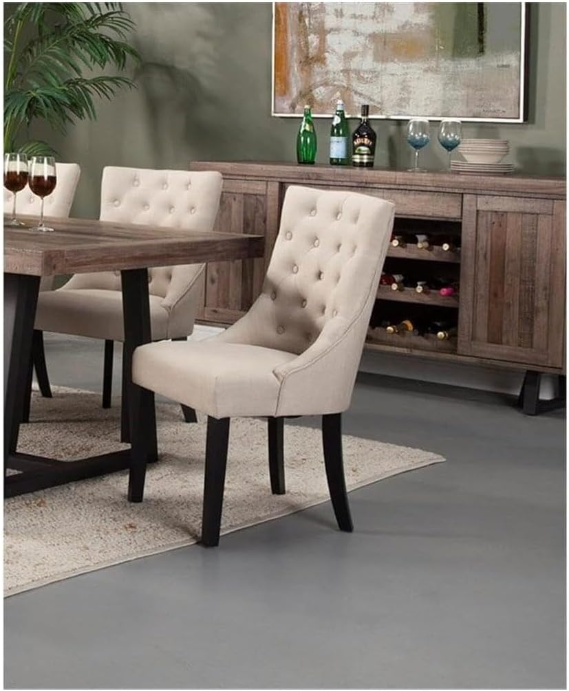 Alpine Furniture Prairie Side Chair in Cream Linen Upholstery-Set of 2