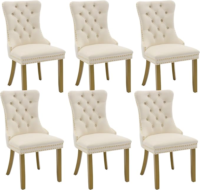 Velvet Dining Chairs Set of 6, Kitchen & Dining Room Chairs, Upholstered ...