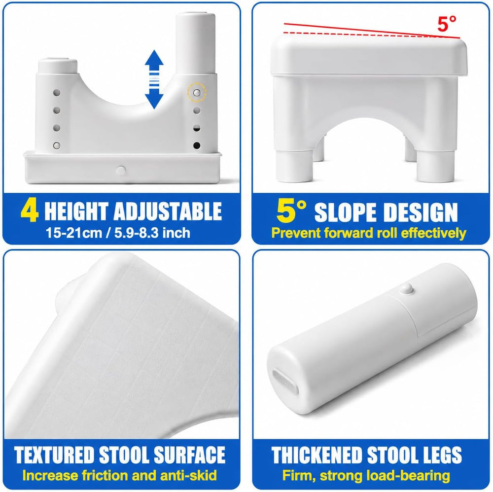 Adjustable Height Potty Step Stool for Adults, Non-Slip Bathroom Squat Aid, R...